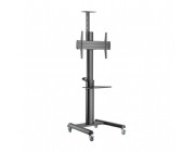 Height adjustable TV floor stand with caster wheels, 37- - 70-, Gembird -TVS-70T-02-, max. 70 kg, max. VESA 600 x 400, Tilt range: +5 ° ~ -12 °, Height adjustable shelf for equipment/camera, Dimensions: 772 x 648 x 2157 mm, Steel, Cable management, Black